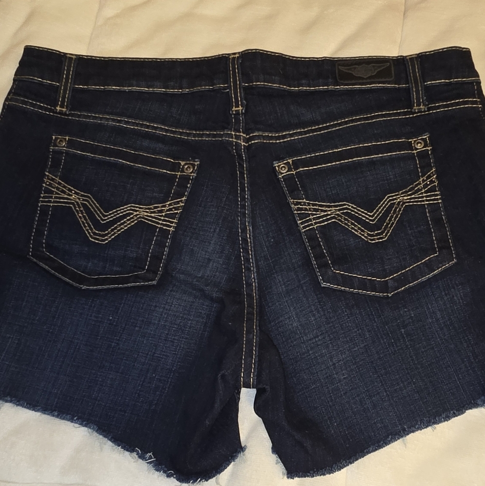 Harley-Davidson Blue Denim with Gold Stitching Cut Off Shorts Never Worn Size 14